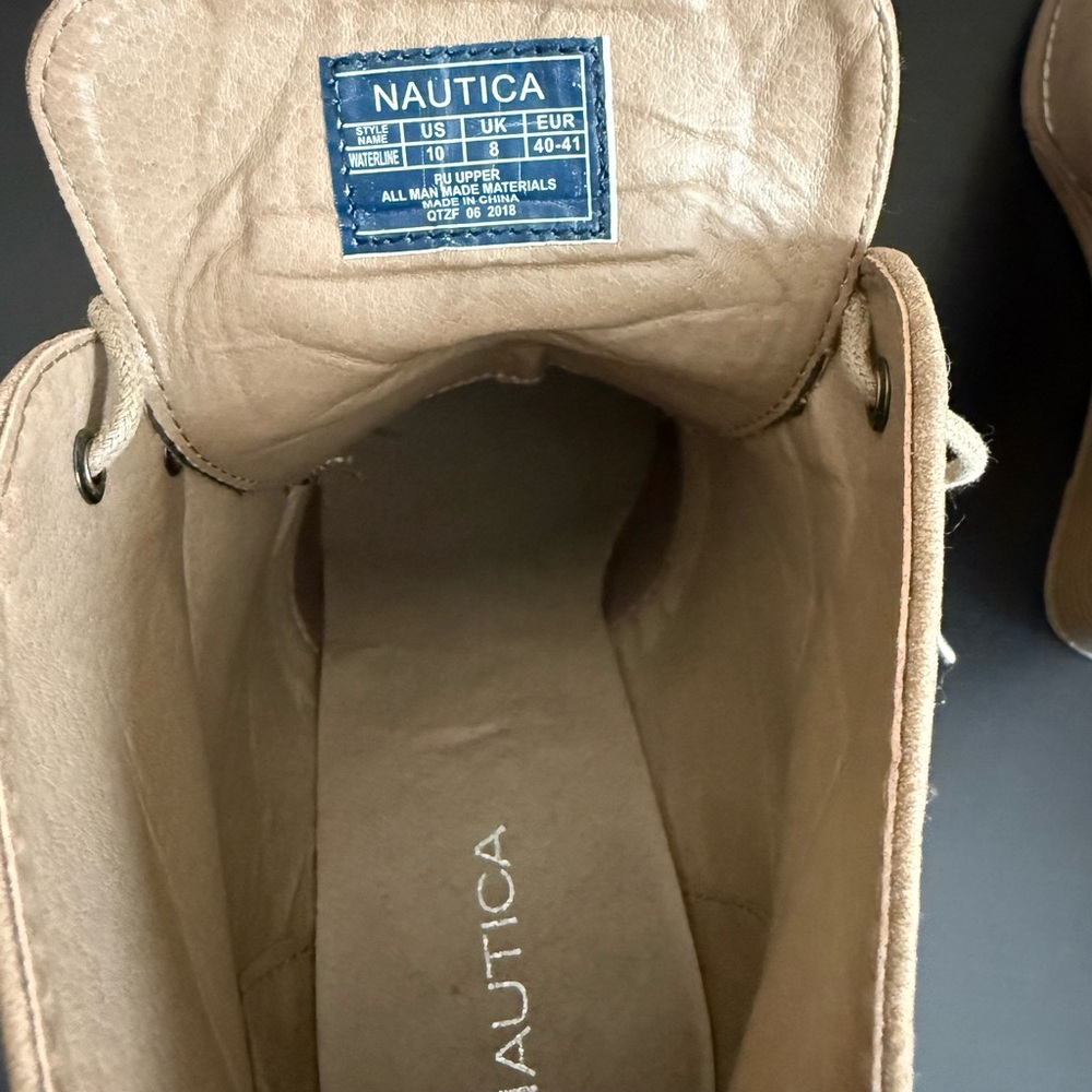Nautica Tan Lace Up Wedge Ankle Boots Size 10 Textured Faux Suede Look - Picture 4 of 5